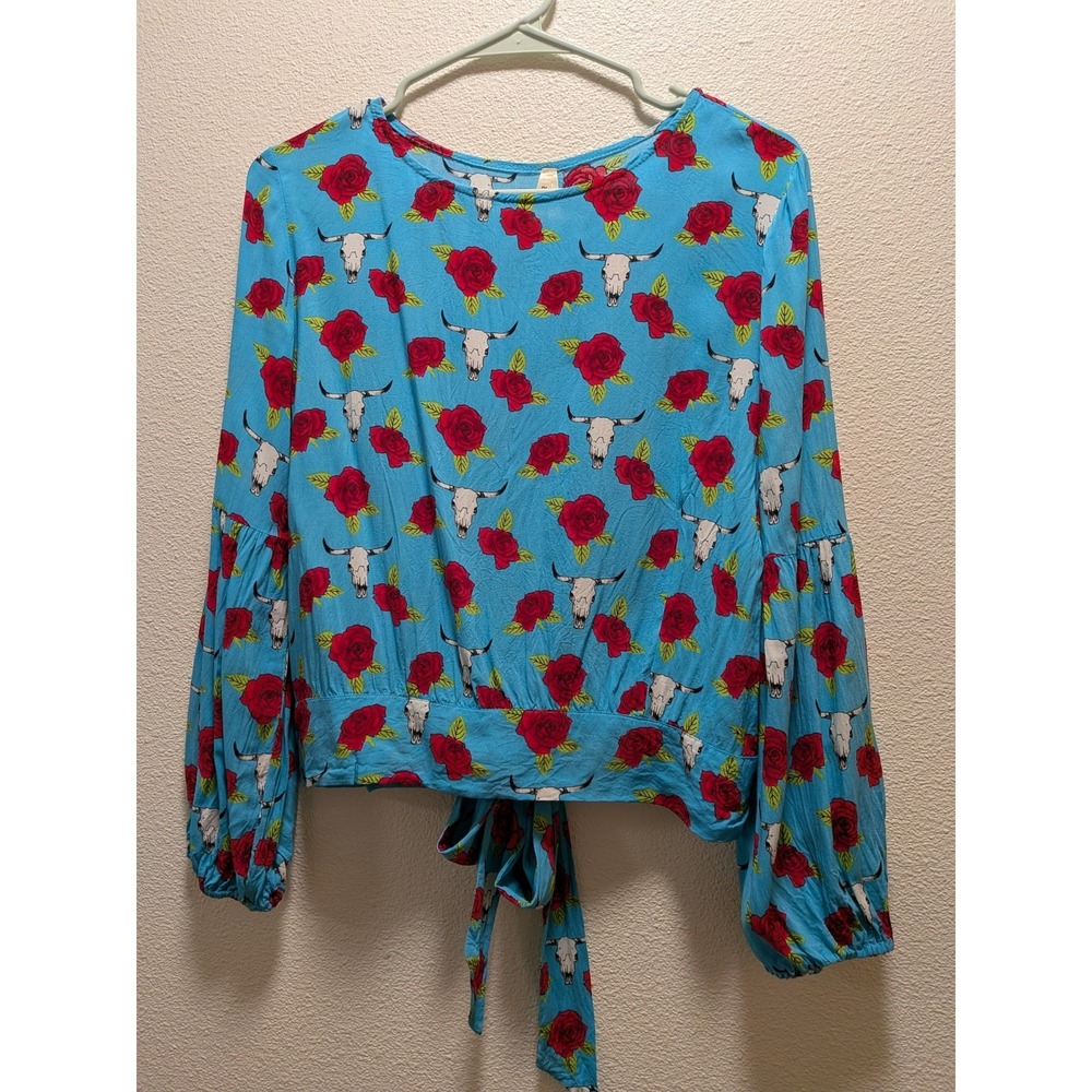 Roper Women's Steer Skull & Red Rose🌹 Rockabilly Western Blouse Retro Boho Med